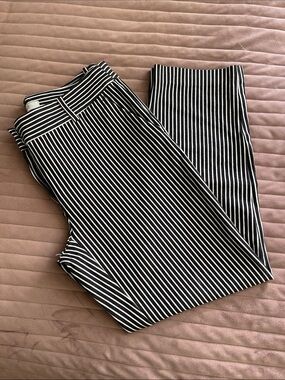 LOFT Black and White Striped Riviera Slim Pants
